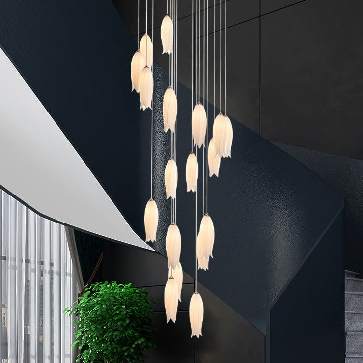 Modern White Ceramic Elegant Tulip Flower Chandelier For Foyer/Staircase