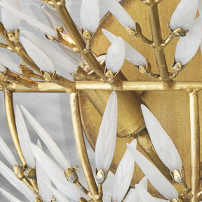 Morrigan Brass Arc Wall Sconce with White Glass Leaves