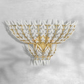 Morrigan Brass Arc Wall Sconce with White Glass Leaves