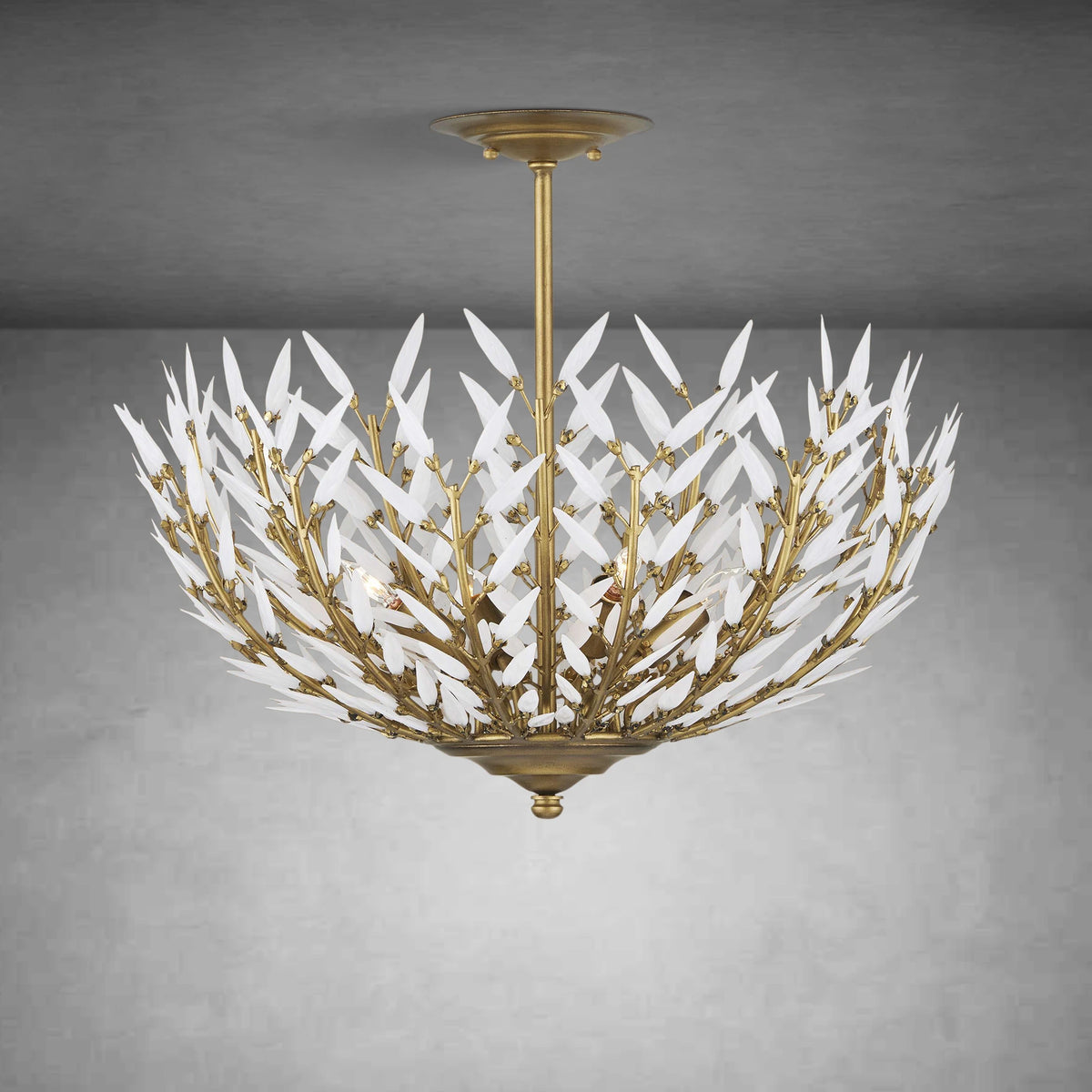 Morrigan Flushmount Brass & White Glass Ceiling Chandelier