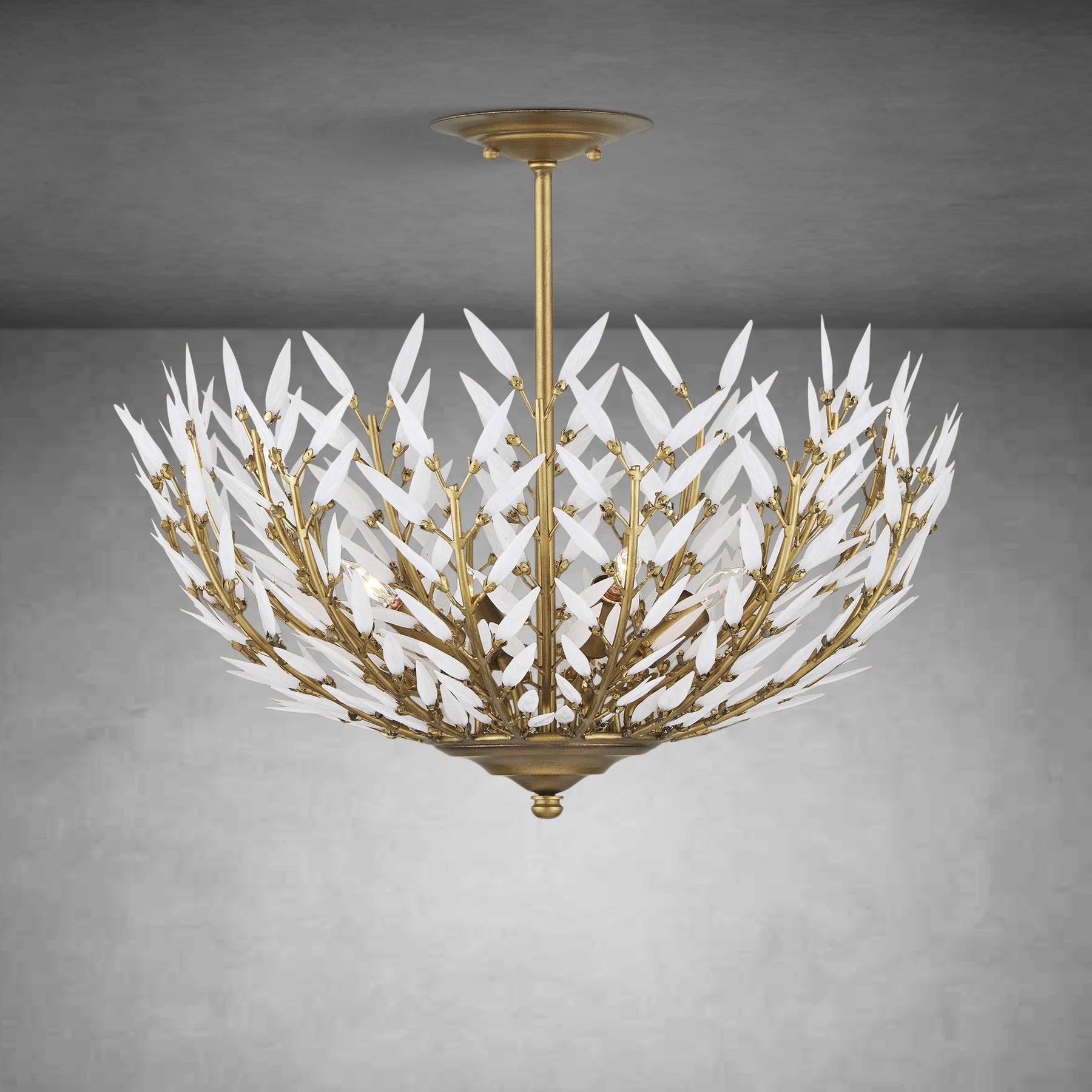 Morrigan Flushmount Brass & White Glass Ceiling Chandelier