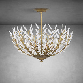 Morrigan Flushmount Brass & White Glass Ceiling Chandelier