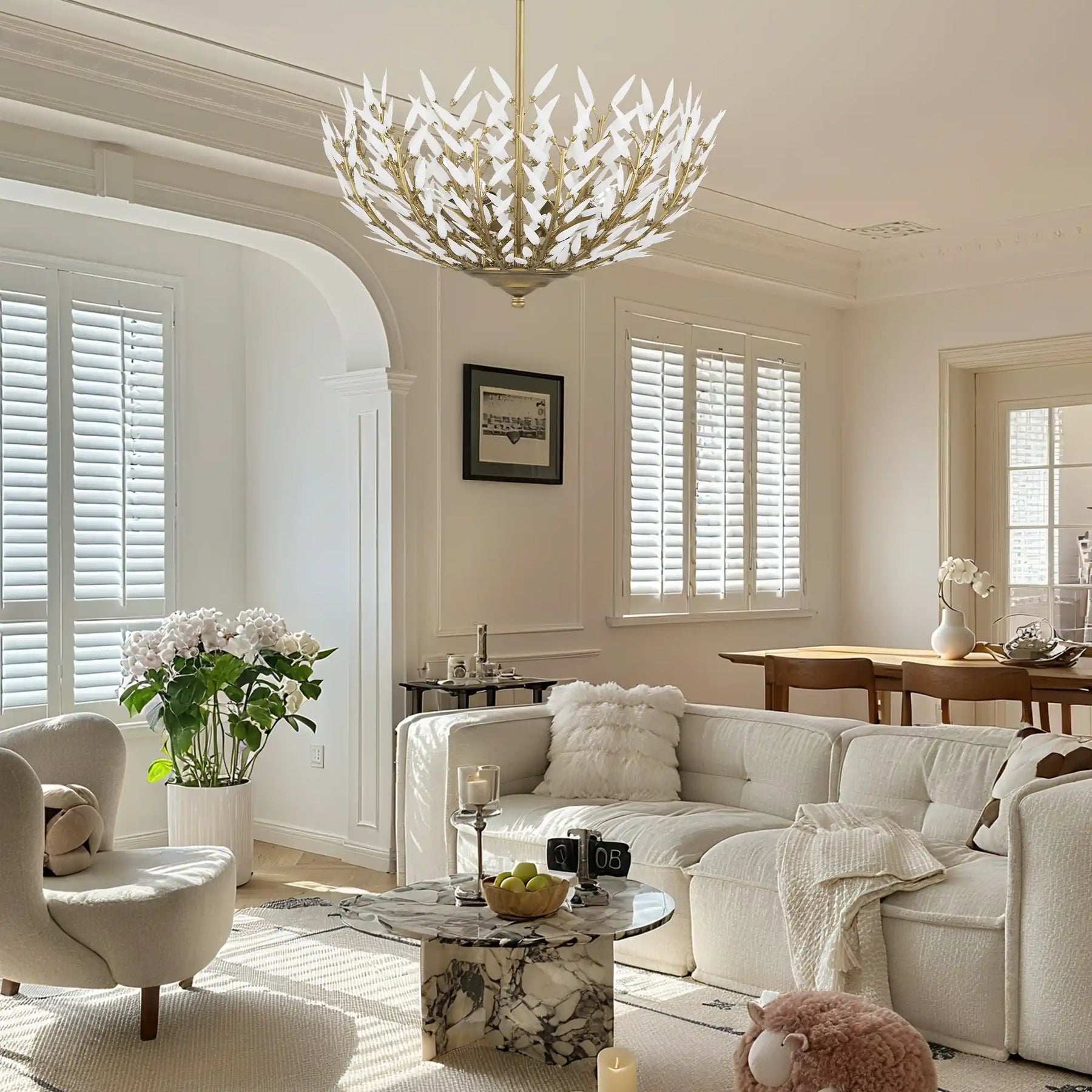 Morrigan Flushmount Brass & White Glass Ceiling Chandelier