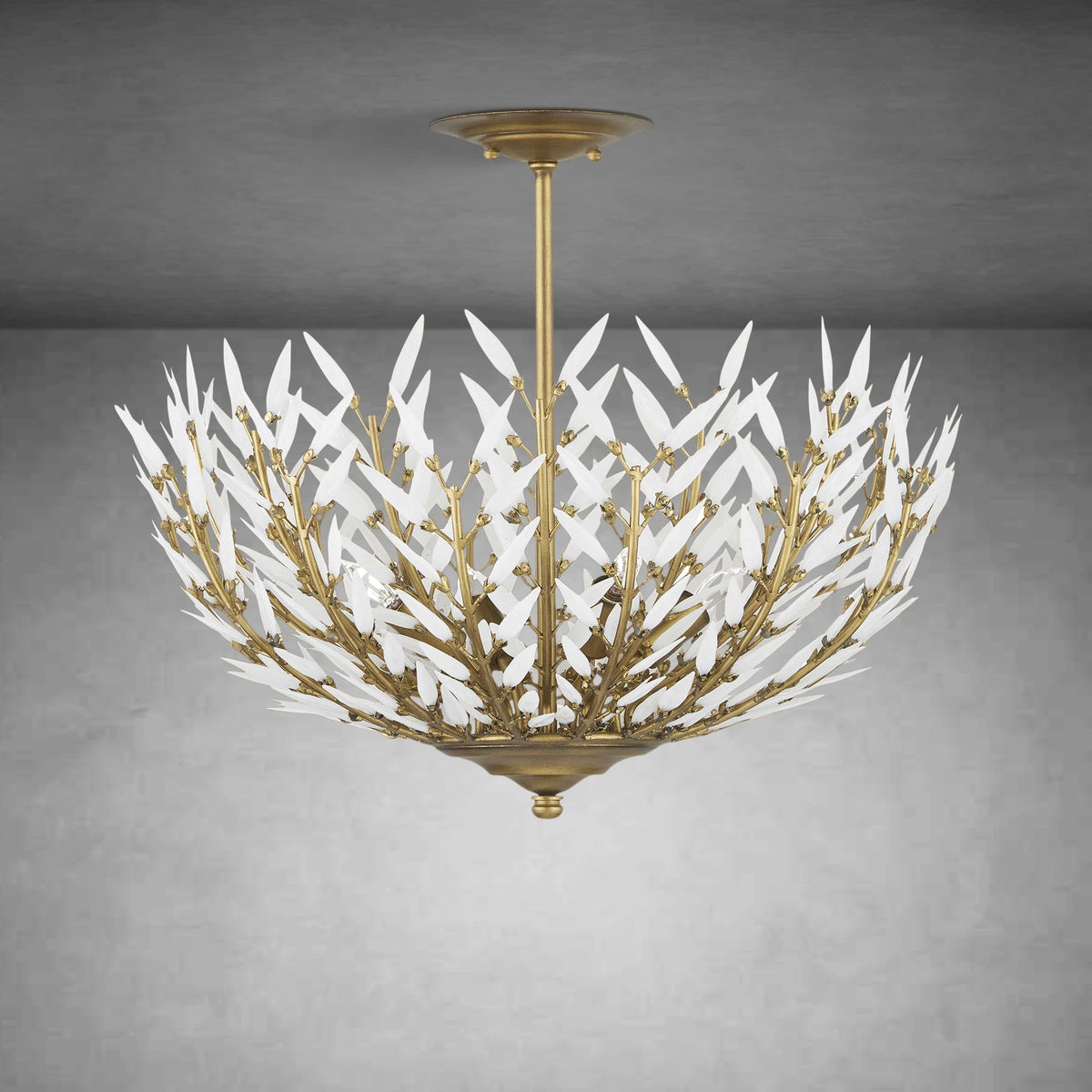 Morrigan Flushmount Brass & White Glass Ceiling Chandelier