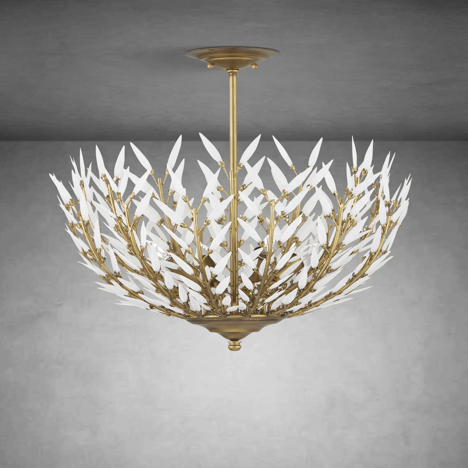 Morrigan Flushmount Brass & White Glass Ceiling Chandelier