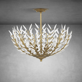 Morrigan Flushmount Brass & White Glass Ceiling Chandelier