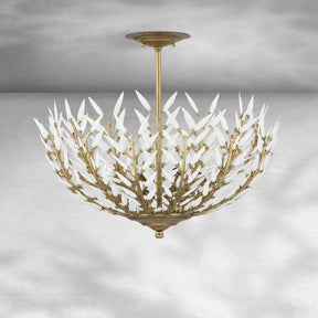 Morrigan Flushmount Brass & White Glass Ceiling Chandelier