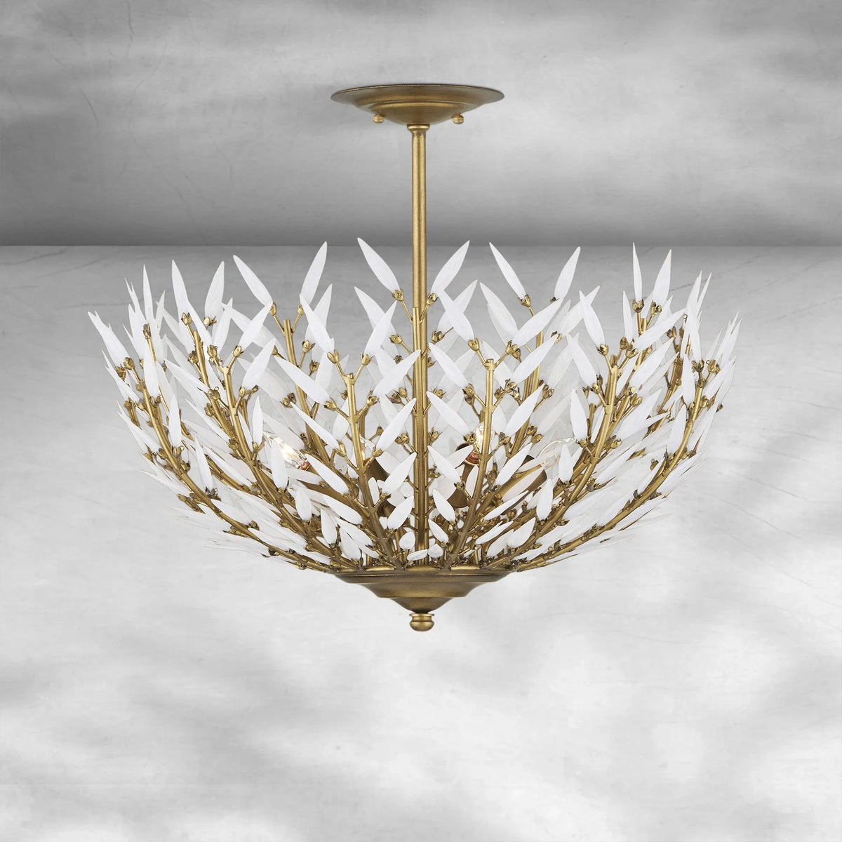 Morrigan Flushmount Brass & White Glass Ceiling Chandelier