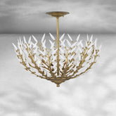 Morrigan Flushmount Brass & White Glass Ceiling Chandelier