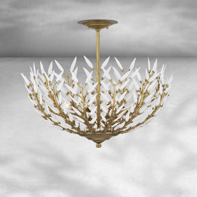 Morrigan Flushmount Brass & White Glass Ceiling Chandelier