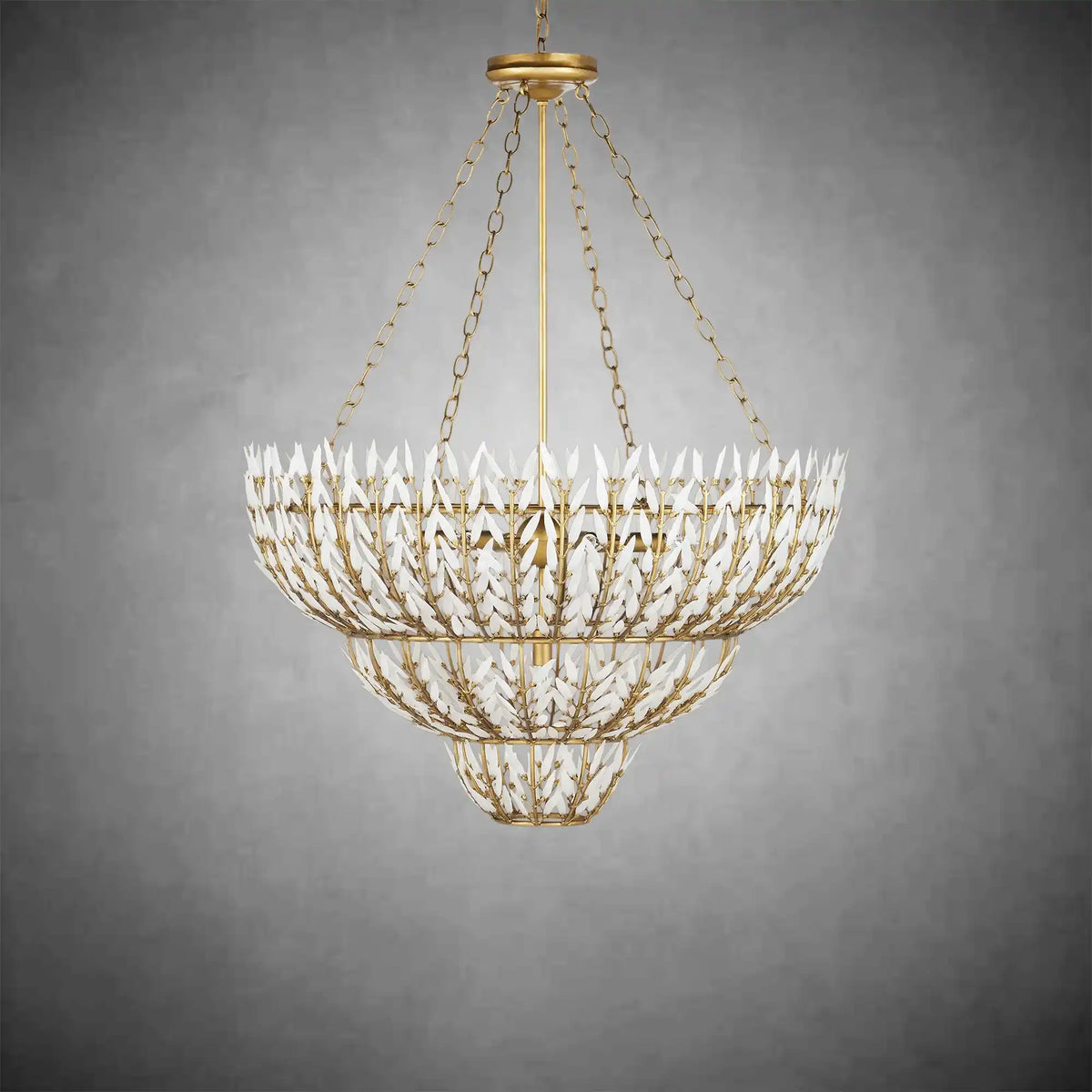 Elegant Morrigan Round Brass-Chained White Glass Chandelier