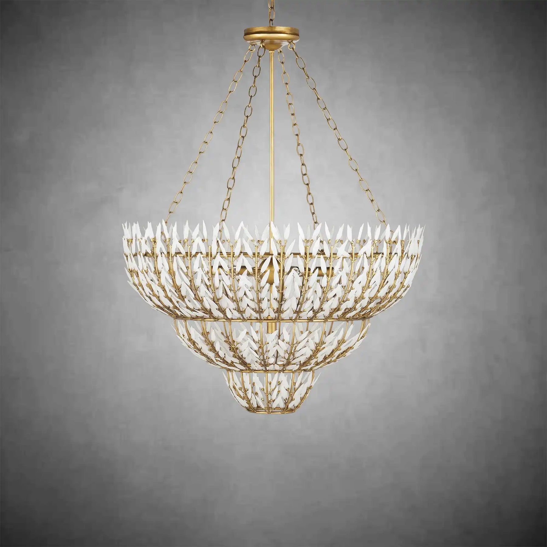 Elegant Morrigan Round Brass-Chained White Glass Chandelier
