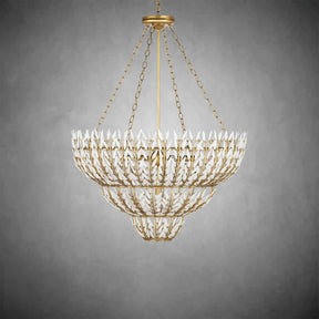 Elegant Morrigan Round Brass-Chained White Glass Chandelier
