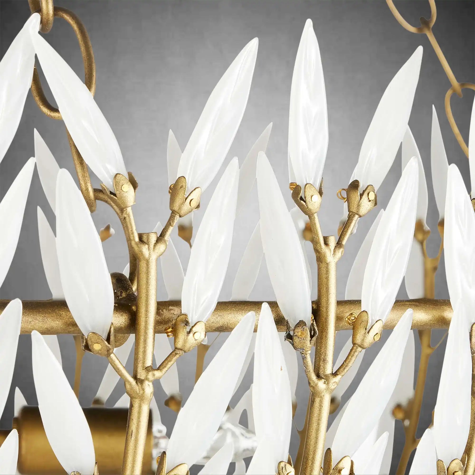 Elegant Morrigan Round Brass-Chained White Glass Chandelier