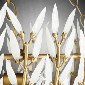 Elegant Morrigan Round Brass-Chained White Glass Chandelier