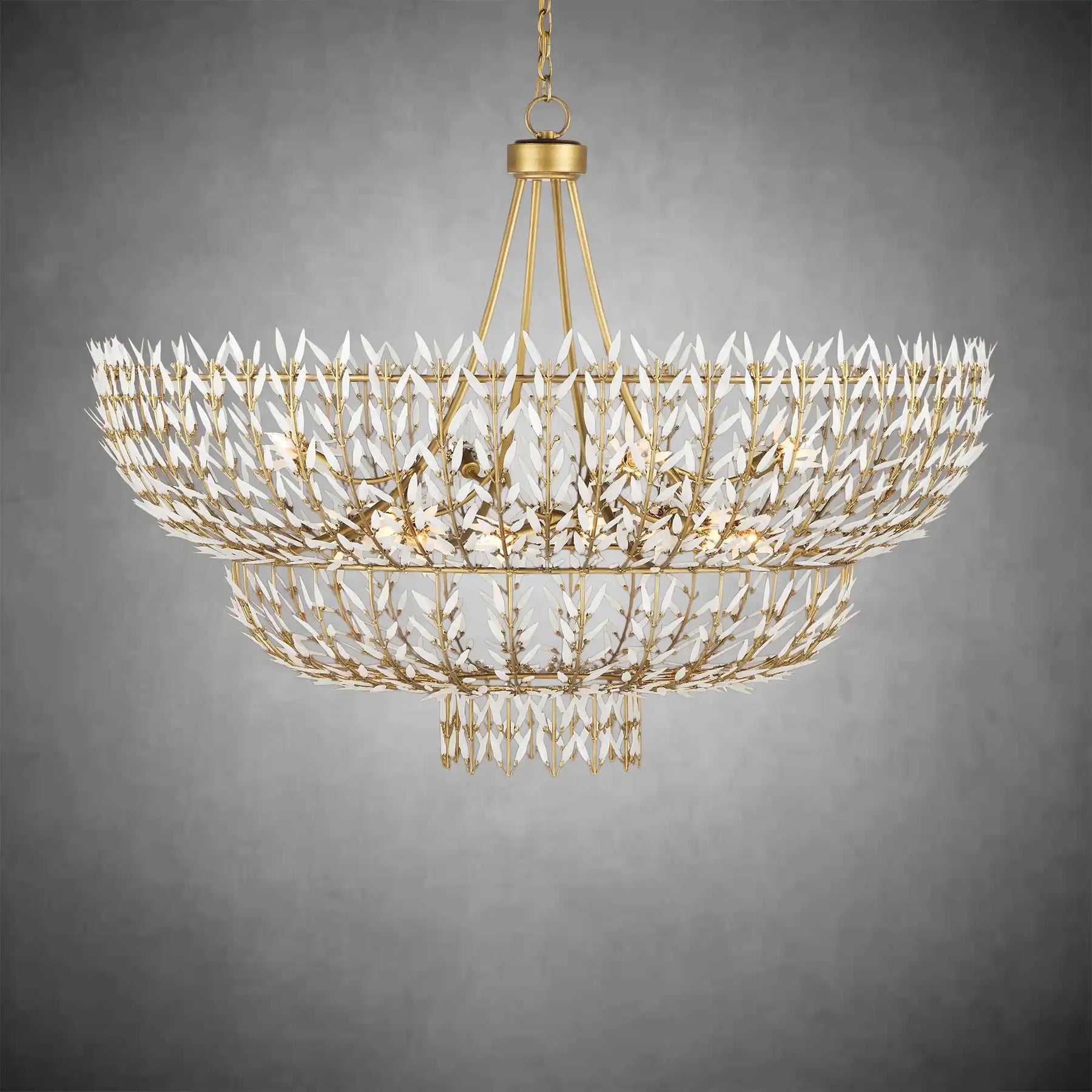 Elegant Morrigan Round Brass-Chained White Glass Chandelier