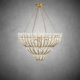 Elegant Morrigan Round Brass-Chained White Glass Chandelier
