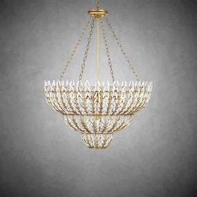Elegant Morrigan Round Brass-Chained White Glass Chandelier