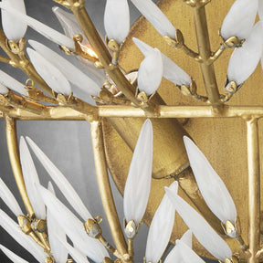 Morrigan Brass Arc Wall Sconce with White Glass Leaves