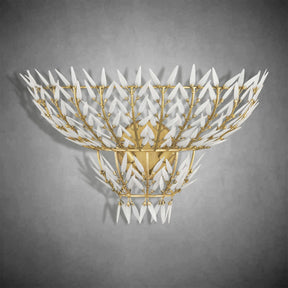 Morrigan Brass Arc Wall Sconce with White Glass Leaves