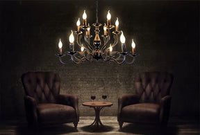 Multi Layer Iron Chandelier with Electronic Candles in Vintage Country Style for Living Room Cafe and Study