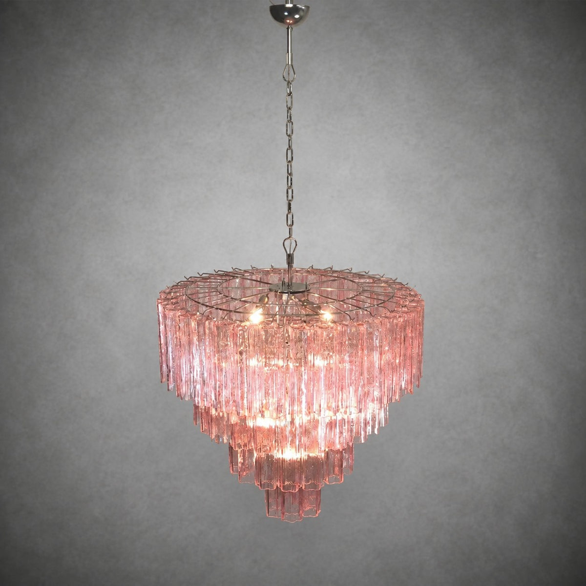 Murano Pink Glass Tube Chandelier 78-Light