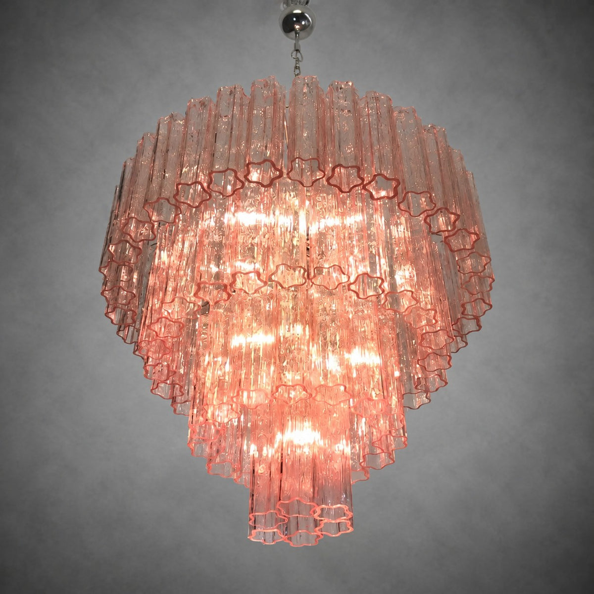 Murano Pink Glass Tube Chandelier 78-Light