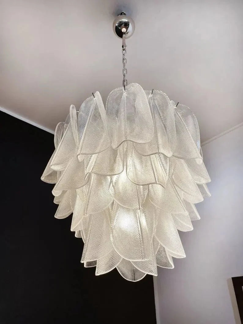Murano Chandelier – Rondini – 41 glass leaves – Transparent - NickelBlushlighting