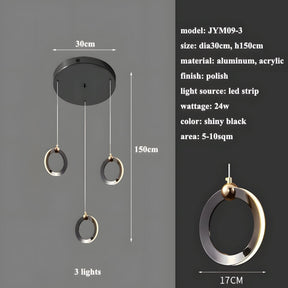NEBULA Chandelier - 3 rings - 12" x 60" / 30cm x 150cm - 24WCool Light (6000K)Merlinlamps