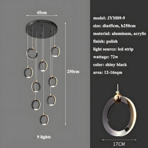 NEBULA Chandelier - 6 rings - 16" x 79" / 40cm x 200cm - 48WCool Light (6000K)Merlinlamps