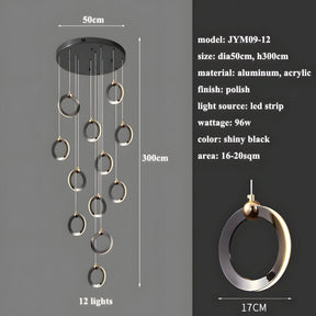 NEBULA Chandelier - 7 rings - 16" x 79" / 40cm x 200cm - 56WCool Light (6000K)Merlinlamps