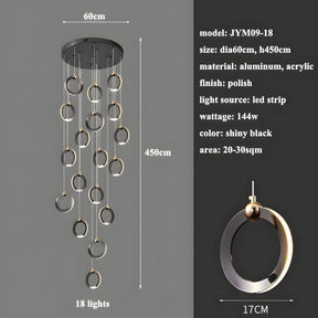 NEBULA Chandelier - 7 rings - 16" x 79" / 40cm x 200cm - 56WCool Light (6000K)Merlinlamps