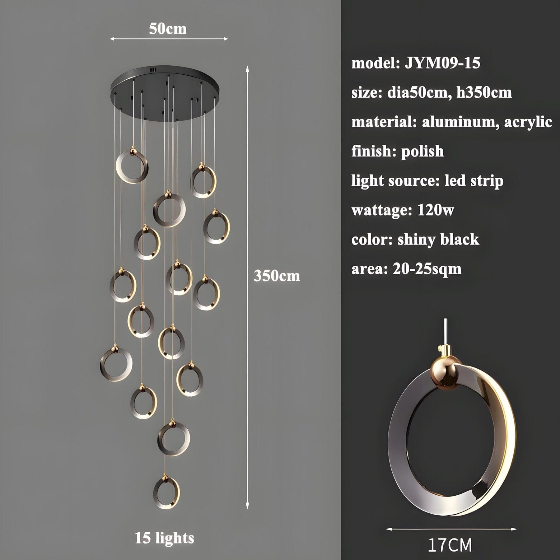 NEBULA Chandelier - 7 rings - 16" x 79" / 40cm x 200cm - 56WCool Light (6000K)Merlinlamps