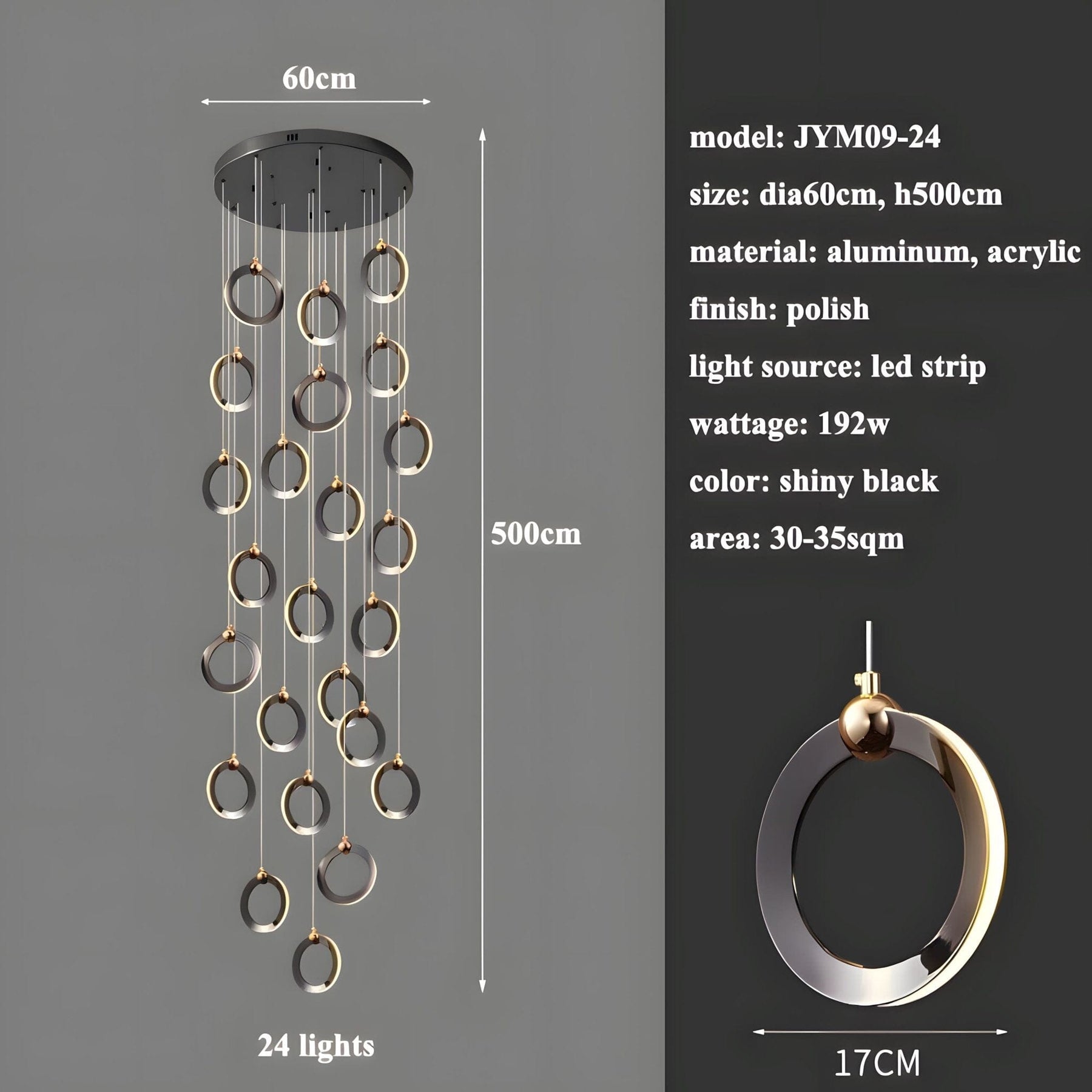 NEBULA Chandelier - 7 rings - 16" x 79" / 40cm x 200cm - 56WCool Light (6000K)Merlinlamps