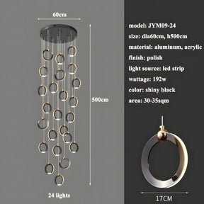 NEBULA Chandelier - 7 rings - 16" x 79" / 40cm x 200cm - 56WCool Light (6000K)Merlinlamps