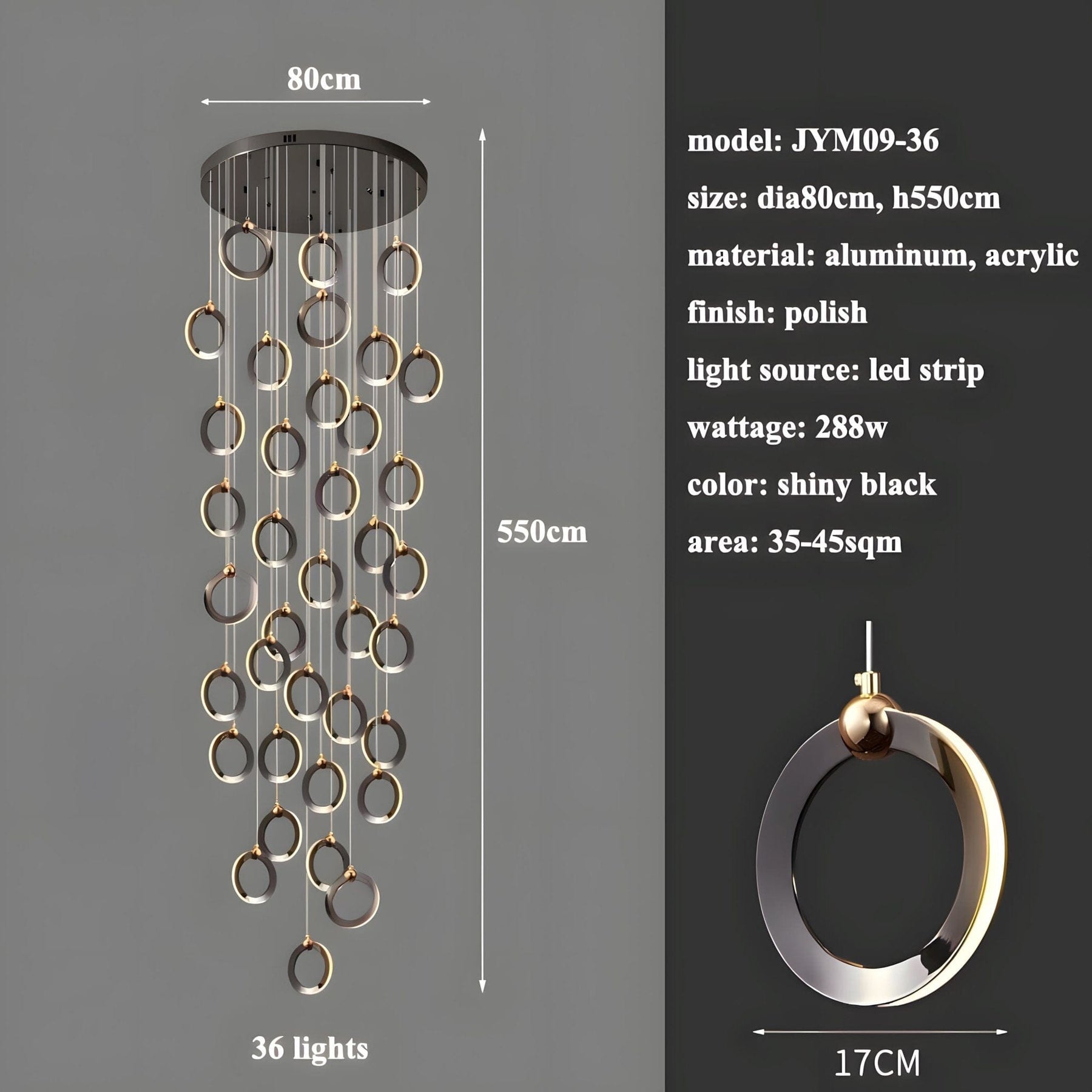 NEBULA Chandelier - 7 rings - 16" x 79" / 40cm x 200cm - 56WCool Light (6000K)Merlinlamps