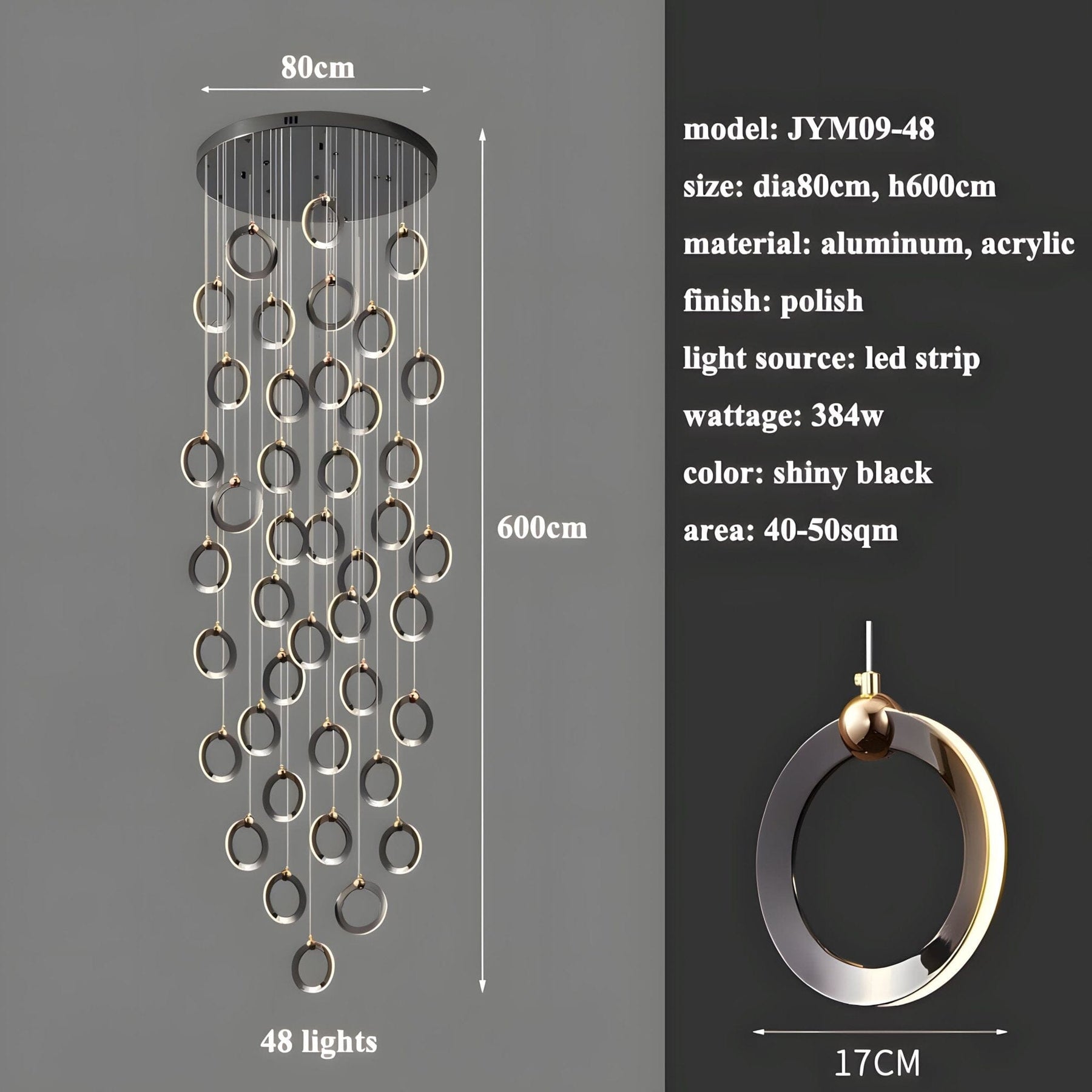 NEBULA Chandelier - 7 rings - 16" x 79" / 40cm x 200cm - 56WCool Light (6000K)Merlinlamps