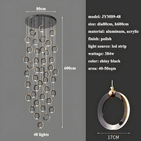 NEBULA Chandelier - 7 rings - 16" x 79" / 40cm x 200cm - 56WCool Light (6000K)Merlinlamps