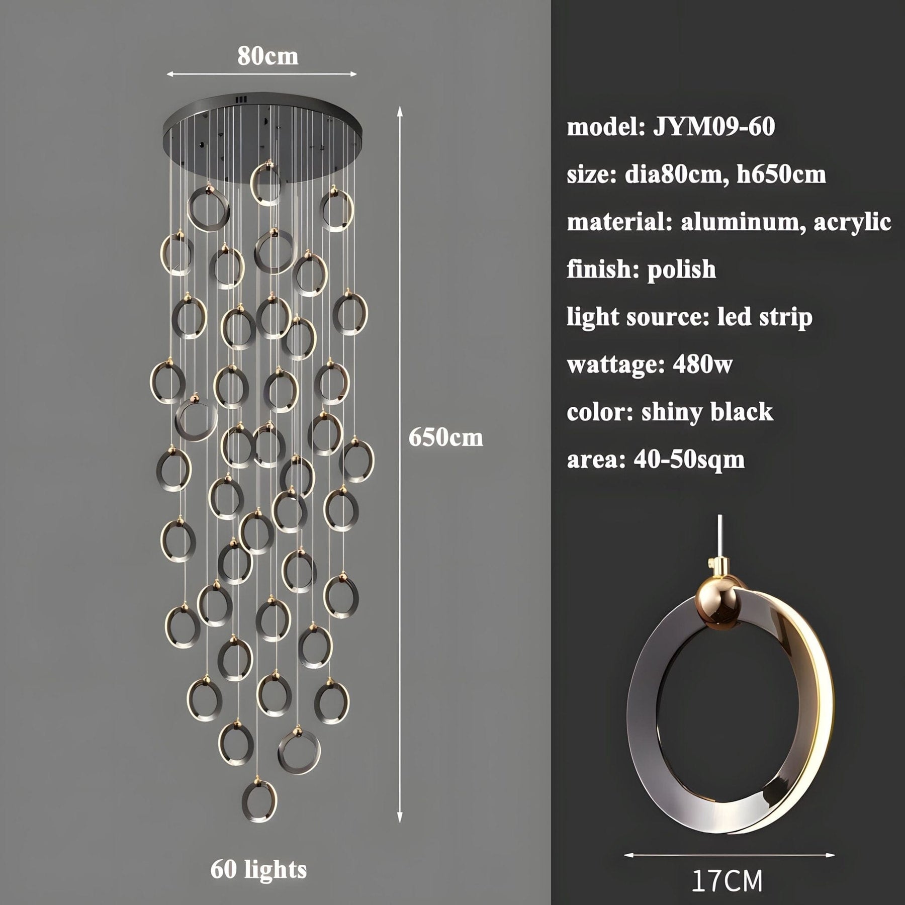 NEBULA Chandelier - 7 rings - 16" x 79" / 40cm x 200cm - 56WCool Light (6000K)Merlinlamps