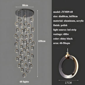 NEBULA Chandelier - 7 rings - 16" x 79" / 40cm x 200cm - 56WCool Light (6000K)Merlinlamps