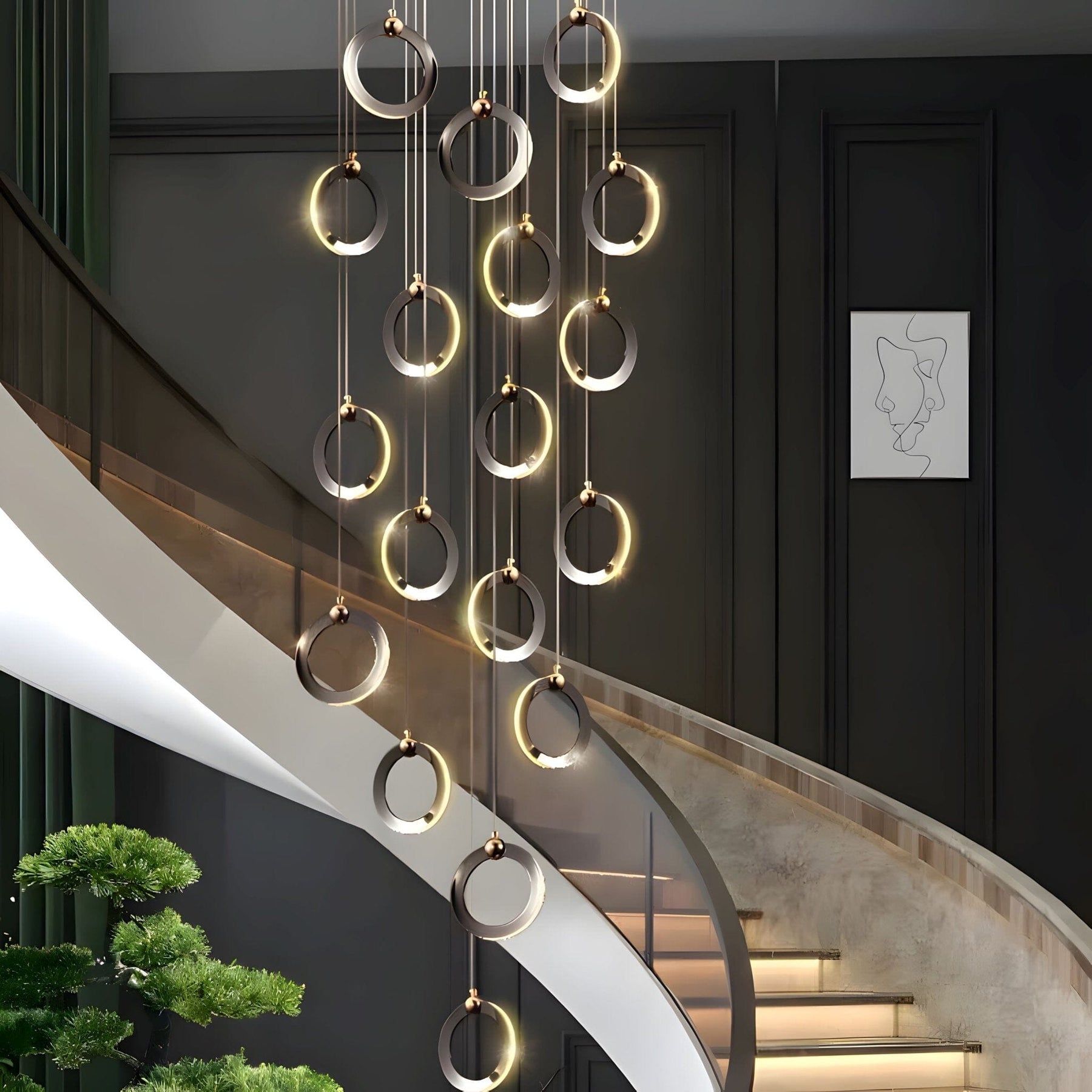 NEBULA Chandelier - 1 ring - 6.6" x 60" / 17cm x 150cm - 8WCool Light (6000K)Merlinlamps