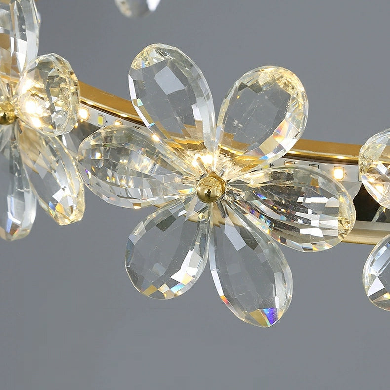 New Style Flower Crystal Chandelier For Living Room Petal Ring Pendant Lighting Fixture for Girls Bedroom