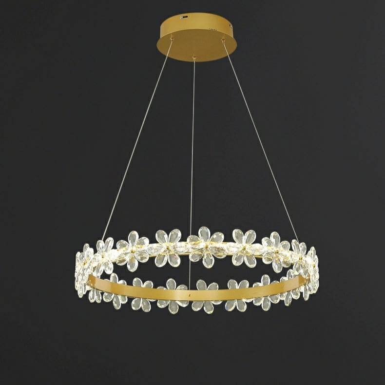 New Style Flower Crystal Chandelier For Living Room Petal Ring Pendant Lighting Fixture for Girls Bedroom