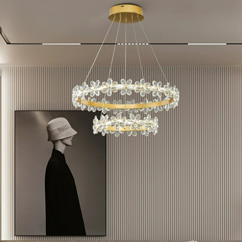 New Style Flower Crystal Chandelier For Living Room Petal Ring Pendant Lighting Fixture for Girls Bedroom