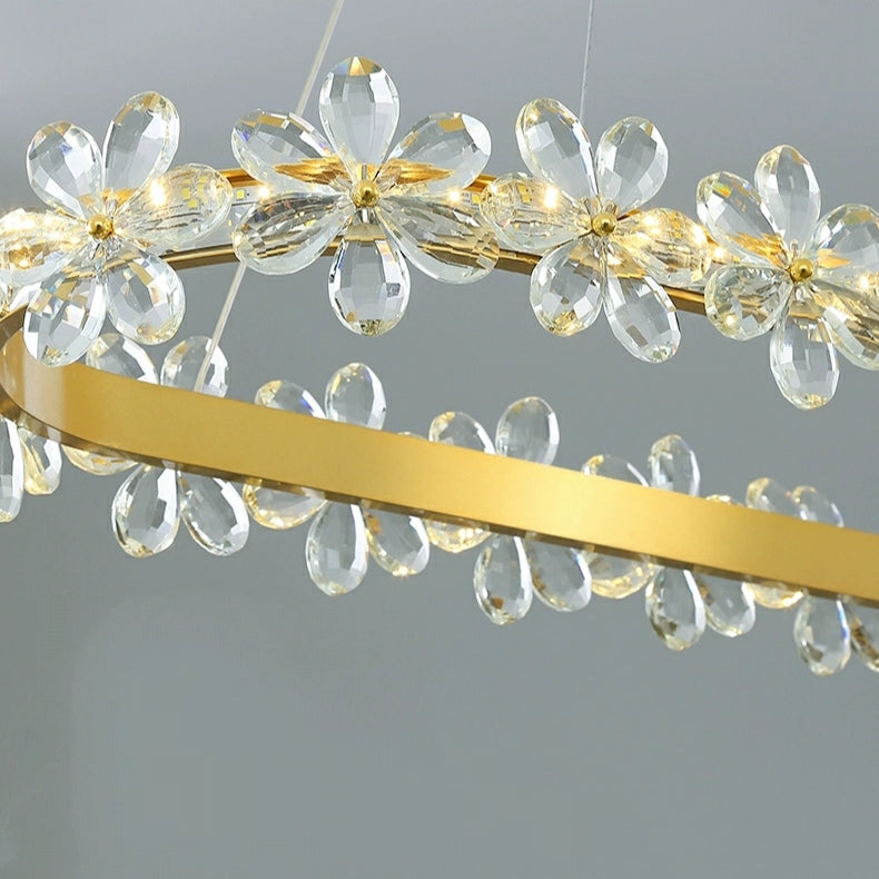 New Style Flower Crystal Chandelier For Living Room Petal Ring Pendant Lighting Fixture for Girls Bedroom