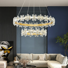 New Style Flower Crystal Chandelier For Living Room Petal Ring Pendant Lighting Fixture for Girls Bedroom