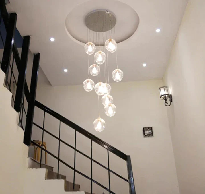 Nordic Designer Long Spiral Glass Chandelier Modern Light Luxury Decorative Light Fixture For Staircase/Hallway