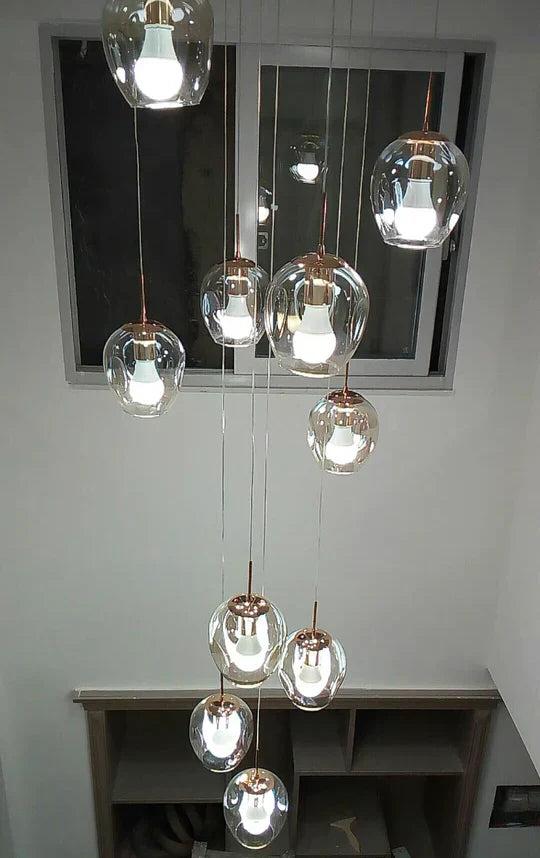 Nordic Designer Long Spiral Glass Chandelier Modern Light Luxury Decorative Light Fixture For Staircase/Hallway