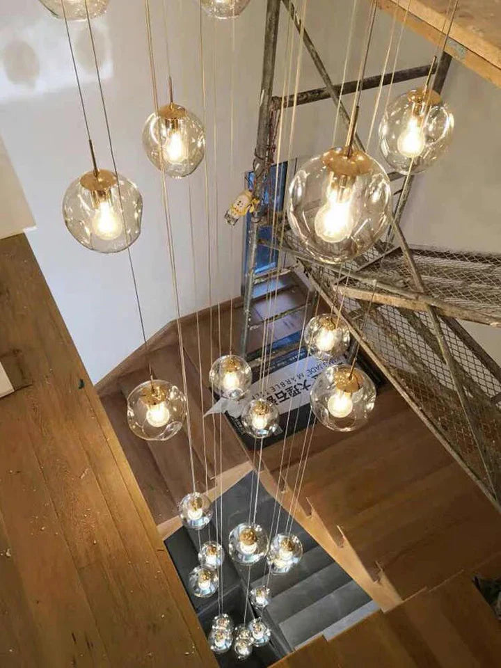 Nordic Designer Long Spiral Glass Chandelier Modern Light Luxury Decorative Light Fixture For Staircase/Hallway