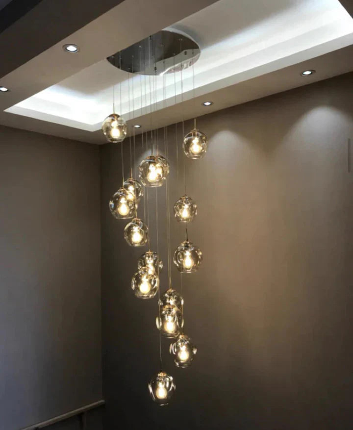 Nordic Designer Long Spiral Glass Chandelier Modern Light Luxury Decorative Light Fixture For Staircase/Hallway